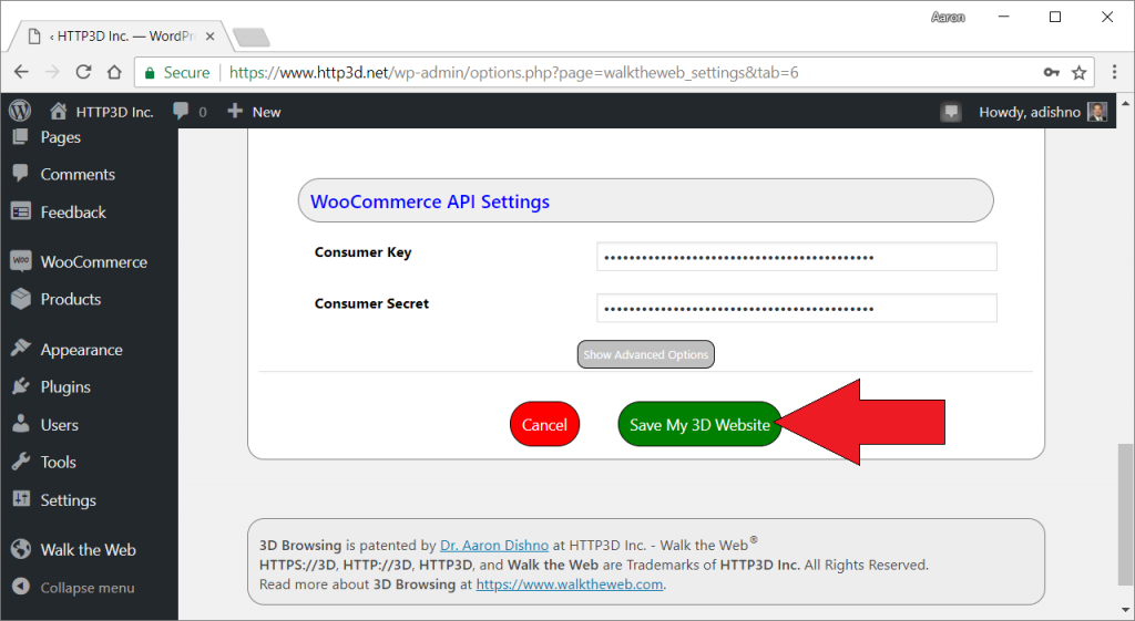 Save 3D Website Settings