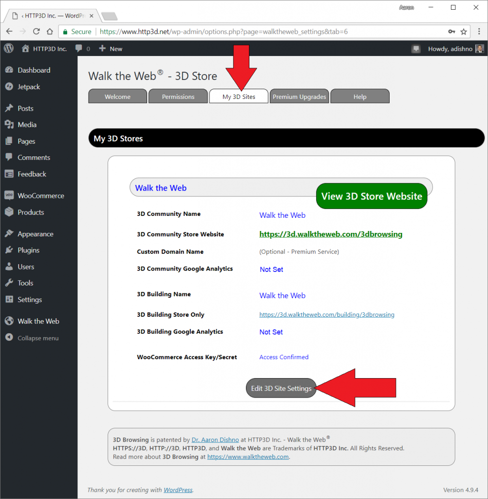 Edit your 3D Site Settings