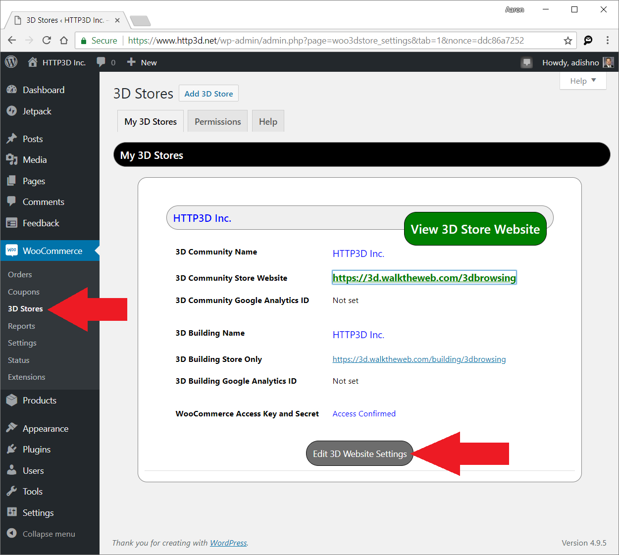 Edit 3D Website Settings